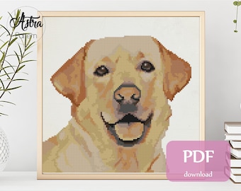 Schema punto croce cane Labrador Formato digitale - PDF, Schema punto croce ritratto Labrador, Punto croce moderno #011