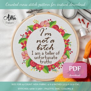 I&#39;m not a bitch cross stitch pattern Digital format - PDF, Swear cross stitch, Snarky quote cross stitch, Rude cross stitch #263