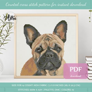 French Bulldog cross stitch pattern Digital format - PDF, French bulldog portrait cross stitch pattern, Dog Cross stitch pattern #014