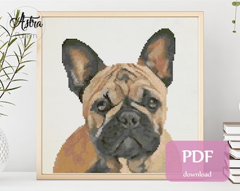 French Bulldog cross stitch pattern Digital format - PDF, French bulldog portrait cross stitch pattern, Dog Cross stitch pattern #014
