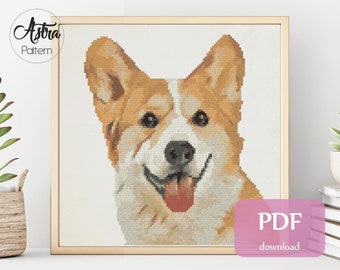 Welsh Corgi cross stitch pattern Digital format - PDF, Welsh Corgi portrait cross stitch pattern, Dog Cross stitch pattern #020