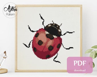 Ladybug cross stitch pattern PDF, Insect cross stitch pattern, Nature cross stitch pattern, Animal cross stitch pattern #060