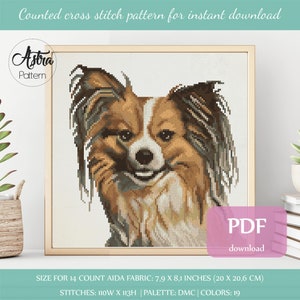 Papillon cross stitch pattern Digital format - PDF, Dog portrait cross stitch pattern, Dog lover gift, Papillon mom gift #248