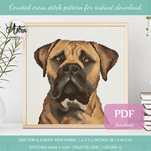 Bullmastiff cross stitch pattern Digital format - PDF, Dog cross stitch pattern #187