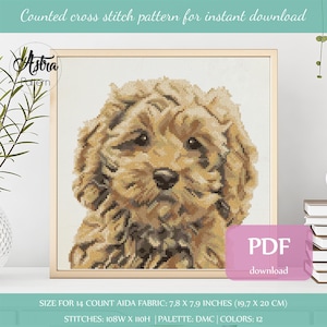 Cockapoo cross stitch pattern Digital format - PDF, Dog portrait cross stitch pattern #173