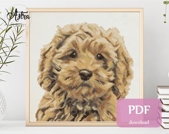 Cockapoo cross stitch pattern Digital format - PDF, Dog portrait cross stitch pattern #173
