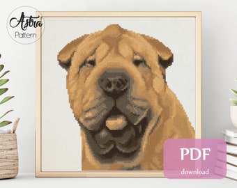 Shar pei cross stitch pattern Digital format - PDF, Dog portrait cross stitch pattern, Cute Pet cross stitch pattern #343