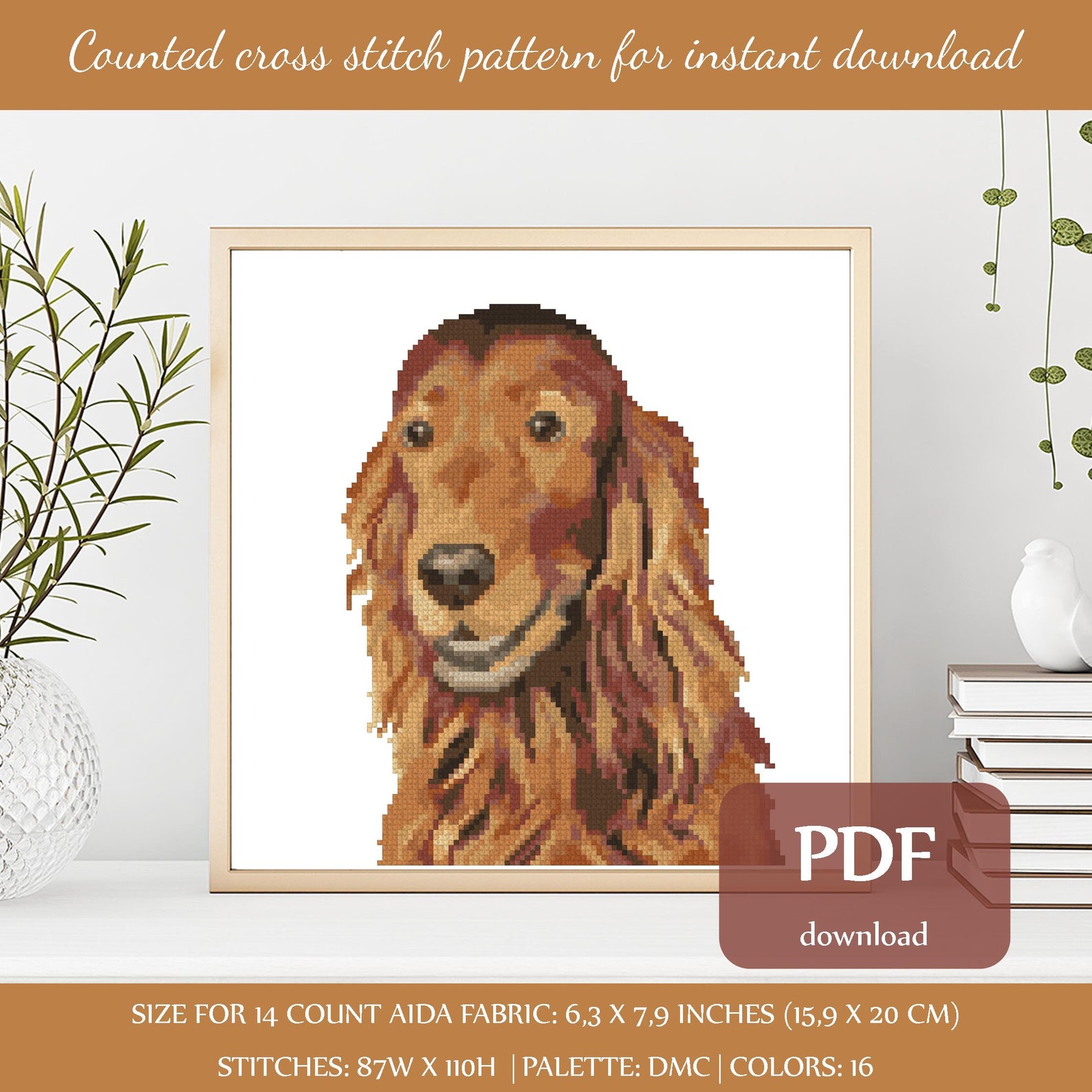 Irish Setter Cross Stitch Pattern Digital Format PDF Red Etsy UK