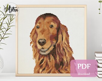 Irish setter cross stitch pattern Digital format - PDF, Red setter cross stitch pattern, Dog portrait cross stitch pattern #088