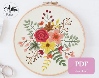 Bouquet cross stitch pattern Digital format - PDF, Floral cross stitch pattern, Modern cross stitch pattern, Flower cross stitch pattern #86