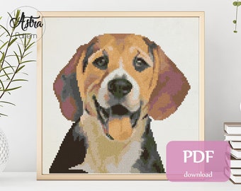 Beagle dog cross stitch pattern Digital format - PDF, Beagle portrait cross stitch pattern, Dog Cross stitch pattern #012