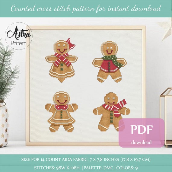 Gingerbread cookies cross stitch pattern PDF, Christmas cookies cross stitch pattern #028