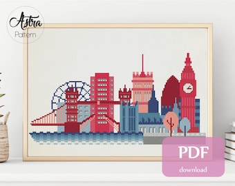 London cross stitch pattern PDF, England cross stitch pattern, City cross stitch pattern, Europe cross stitch pattern #147