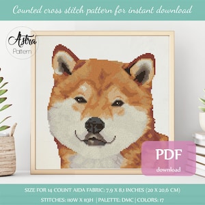 Akita Inu cross stitch pattern Digital format - PDF, Japanese dog cross stitch pattern, Pet portrait cross stitch pattern #132