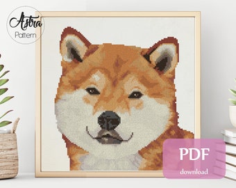 Akita Inu cross stitch pattern Digital format - PDF, Japanese dog cross stitch pattern, Pet portrait cross stitch pattern #132