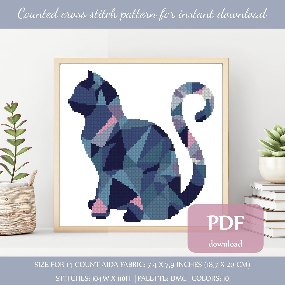Geometric Cat Cross Stitch Pattern Digital Format PDF Etsy
