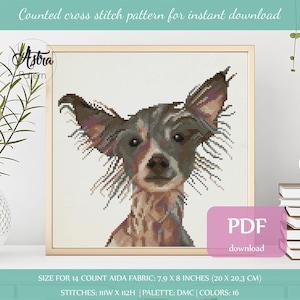 Chinese Crested Dog cross stitch pattern Digital format - PDF, Hairless Dog cross stitch pattern, Crested dog mom #249