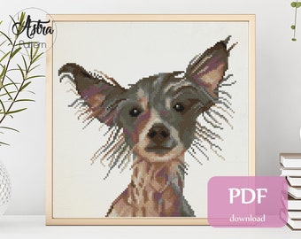 Chinese Crested Dog cross stitch pattern Digital format - PDF, Hairless Dog cross stitch pattern, Crested dog mom #249