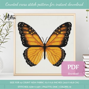 Monarch butterfly cross stitch pattern Digital format - PDF, Realistic cross stitch pattern, Nature cross stitch pattern #066