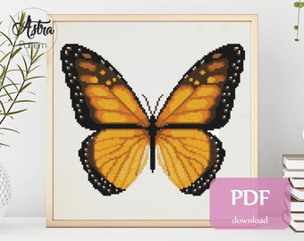 Monarch butterfly cross stitch pattern Digital format - PDF, Realistic cross stitch pattern, Nature cross stitch pattern #066