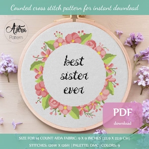 Best sister ever Cross Stitch Pattern Digital format - PDF, Sister quote cross stitch, Gift for sister, Family cross stitch #331