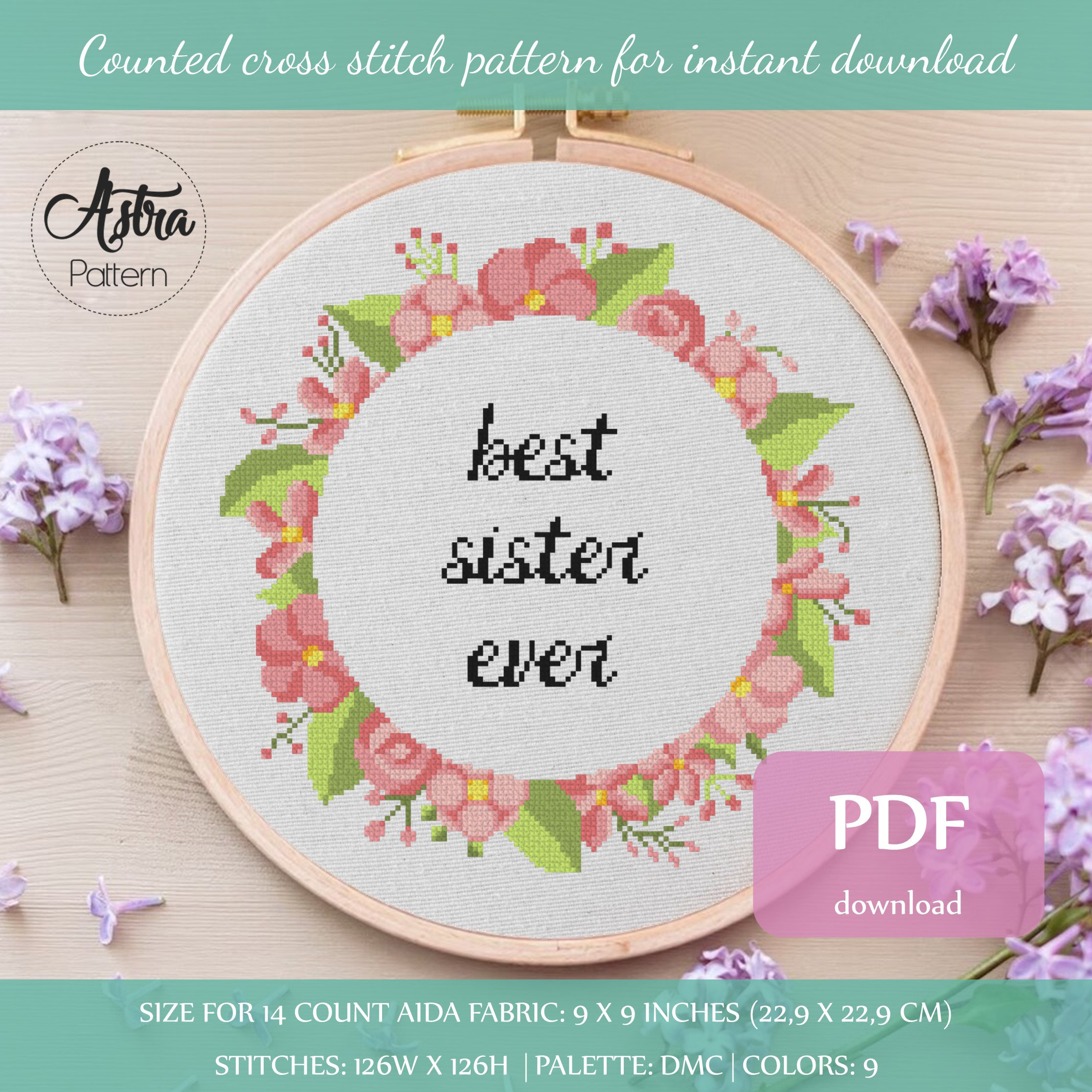 Best sister ever Cross Stitch Pattern Digital format - PDF, Sister quote cross stitch, Gift for sister, Family cross stitch #331