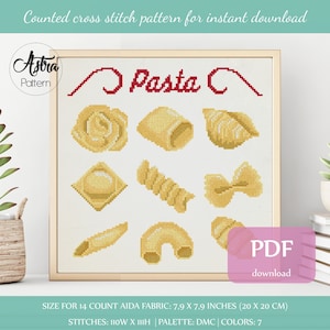 Pasta kruissteekpatroon Digitaal formaat - PDF, Italiaans eten kruissteekpatroon, Keuken kruissteek, Macaroni kruissteek #311