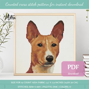 Basenji cross stitch pattern Digital format - PDF, Dog portrait cross stitch pattern, Basenji lover gift #129