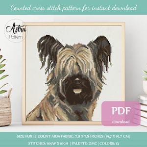 Skye Terrier cross stitch pattern Digital format - PDF, Dog portrait cross stitch pattern, Cute dog face cross stitch pattern #293