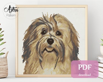 Havanese dog cross stitch pattern Digital format - PDF, Pet portrait cross stitch pattern, Dog cross stitch pattern #174