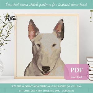 Bull Terrier cross stitch pattern Digital format - PDF, Dog cross stitch pattern, Pet cross stitch pattern, Animal cross stitch pattern #184