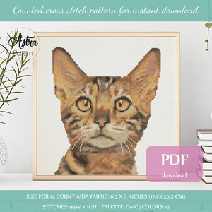 Bengal cat cross stitch pattern Digital format - PDF, Cat portrait cross stitch pattern, Pet cross stitch pattern #105