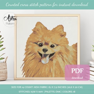 Pomeranian cross stitch pattern Digital format - PDF, Spitz dog cross stitch pattern, Pet cross stitch pattern #023
