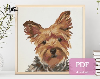 Yorkshire terrier cross stitch pattern Digital format - PDF, Yorkie portrait cross stitch pattern, Dog Cross stitch pattern #050