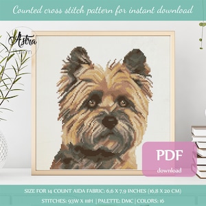 Cairn Terrier cross stitch pattern Digital format - PDF, Cute dog cross stitch pattern, Dog portrait cross stitch pattern #230