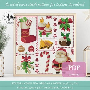 Christmas Sampler cross stitch pattern PDF, Holiday cross stitch pattern, Christmas xstitch chart, Winter cross stitch pattern #238