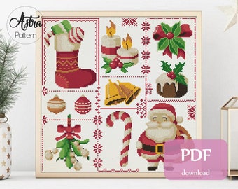 Christmas Sampler cross stitch pattern PDF, Holiday cross stitch pattern, Christmas xstitch chart, Winter cross stitch pattern #238