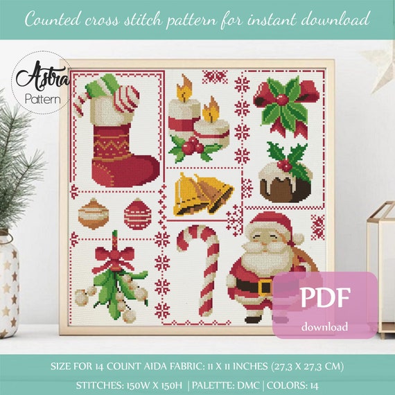 Povitrulya Kreuzstich-Set „Merry Christmas“ – Inkl. Allem Für Weihnachtsmotive Wie Baum, Schneeflocke & Weihnachtsmann