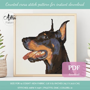 Doberman cross stitch pattern Digital format - PDF, Doberman portrait cross stitch pattern, Dog Cross stitch pattern #039