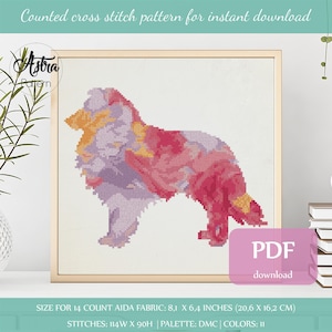 Shetland Sheepdog silhouette cross stitch pattern Digital format - PDF, Sheltie cross stitch pattern, Floral watercolor pet silhouette #127