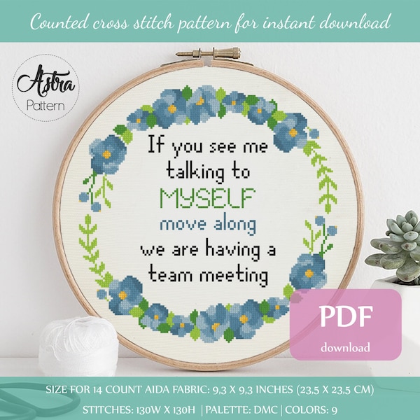 Talking to myself Cross Stitch Pattern Digital format - PDF, Funny cross stitch, Snarky cross stitch, Modern sassy cross stitch #333