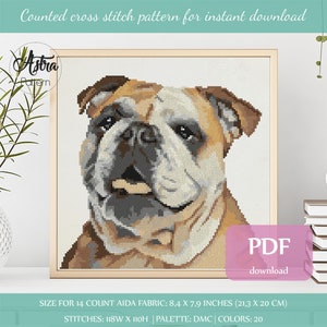 Bulldog cross stitch pattern Digital format - PDF, Bulldog portrait cross stitch pattern, Dog Cross stitch pattern #022