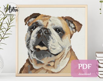 Bulldog cross stitch pattern Digital format - PDF, Bulldog portrait cross stitch pattern, Dog Cross stitch pattern #022