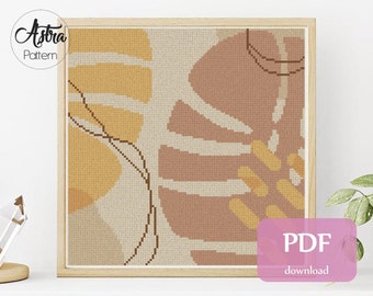 Monstera cross stitch pattern Digital format - PDF, Boho abstract cross stitch pattern, Leaf cross stitch pattern #231