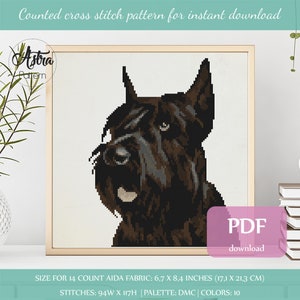 Schnauzer cross stitch pattern Digital format - PDF, Schnauzer portrait cross stitch pattern, Black dog cross stitch pattern #070