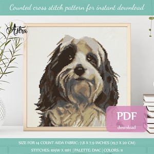 Tibetan Terrier cross stitch pattern Digital format - PDF, Black White Cute Dog cross stitch pattern, Dog portrait cross stitch pattern #031