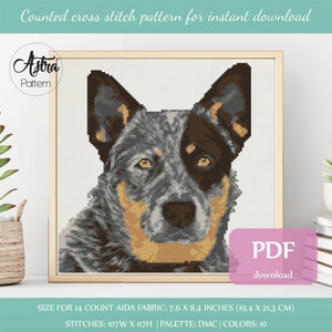 Australian cattle dog cross stitch pattern Digital format - PDF, Blue heeler cross stitch pattern, Dog cross stitch pattern #130