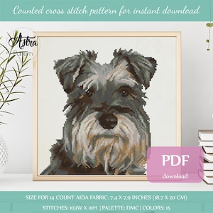 Miniature Schnauzer cross stitch pattern Digital format - PDF, Mini Schnauzer cross stitch pattern, Dog portrait cross stitch pattern #153