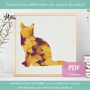 Sunflower Cat Cross stitch pattern Digital format - PDF, Modern Cross stitch pattern, Floral Animal Cross stitch pattern #007