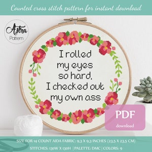 I rolled my eyes so hard Cross Stitch Pattern Digital format - PDF, Funny quote cross stitch, Snarky cross stitch #334